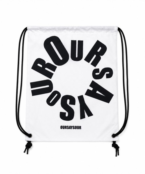 OURSAYSOUR(アワーセイアワー)の「OUR レタリングストリングバッグ ホワイト(バックパック/リュック・レディース・その他・FREE)」の1枚目の写真