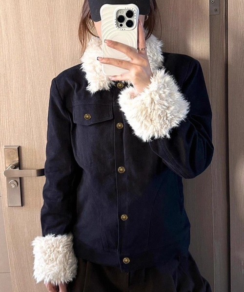 Teem Store（チームストア）の「フェイクファーカラー＆カフス デニムブルゾン（ブルゾン・レディース・ネイビー・M）」の9枚目の写真