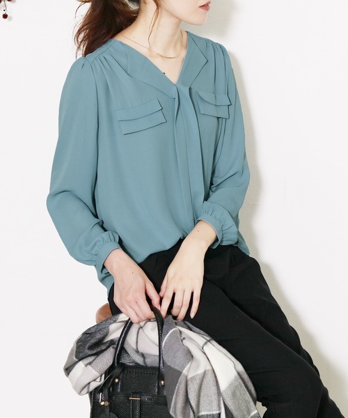 reca（レカ）の「【reca大人気アイテム】"高品質"ポケットデザインシフォンブラウス（シャツ/ブラウス・レディース・ネイビー/オフホワイト/グレー/ブラック/カーキ/グリーン系その他/ベージュ/グレー系その他/ブルー系その他/シルバーグレー/キャメル/ピンクベージュ/レッド系その他/マスタード/グリーン系その他2・FREE）」の11枚目の写真