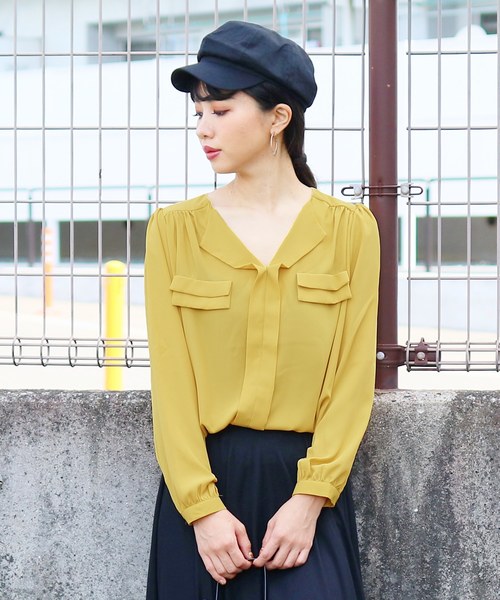 reca（レカ）の「【reca大人気アイテム】"高品質"ポケットデザインシフォンブラウス（シャツ/ブラウス・レディース・ネイビー/オフホワイト/グレー/ブラック/カーキ/グリーン系その他/ベージュ/グレー系その他/ブルー系その他/シルバーグレー/キャメル/ピンクベージュ/レッド系その他/マスタード/グリーン系その他2・FREE）」の12枚目の写真