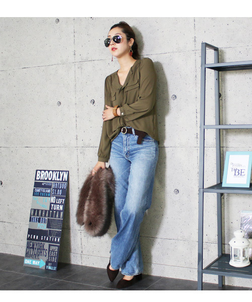 reca（レカ）の「【reca大人気アイテム】"高品質"ポケットデザインシフォンブラウス（シャツ/ブラウス・レディース・ネイビー/オフホワイト/グレー/ブラック/カーキ/グリーン系その他/ベージュ/グレー系その他/ブルー系その他/シルバーグレー/キャメル/ピンクベージュ/レッド系その他/マスタード/グリーン系その他2・FREE）」の18枚目の写真