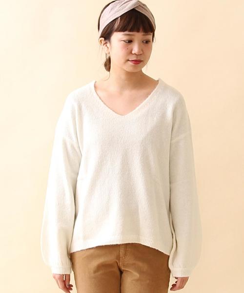 coen（コーエン）の「ボリュームスリーブVネックプルオーバーニット（ニット/セーター・レディース・ライトグレー/ネイビー/ライトピンク/ホワイト/ダークグレー・FREE）」の19枚目の写真