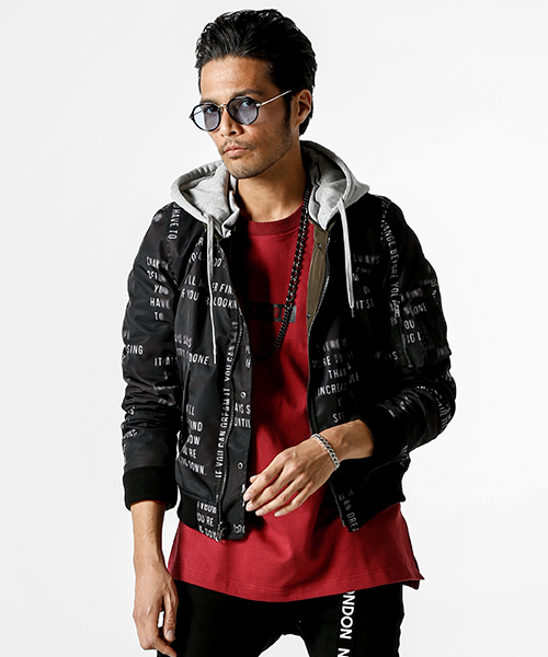 JACKROSE(ジャックローズ)の「脱着フード英字転写リバーシブルMA-1 (MA-1・メンズ・ブラック/アイボリー・L/M/XL)」の1枚目の写真