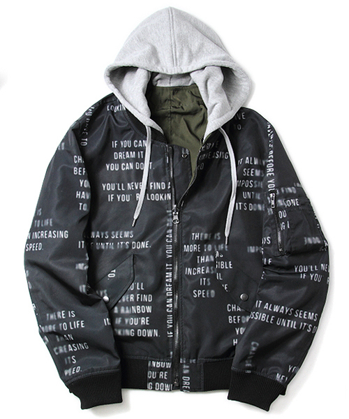 JACKROSE(ジャックローズ)の「脱着フード英字転写リバーシブルMA-1 (MA-1・メンズ・ブラック/アイボリー・L/M/XL)」の4枚目の写真