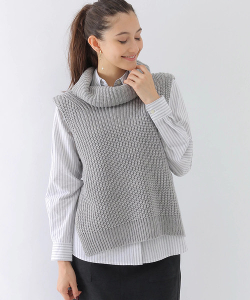 earth music&ecology（アースミュージックアンドエコロジー）の「SET2点 タートルニット+シャツ（ニット/セーター・レディース・ネイビー/アイボリー/杢グレー/キャメル・FREE）」の3枚目の写真