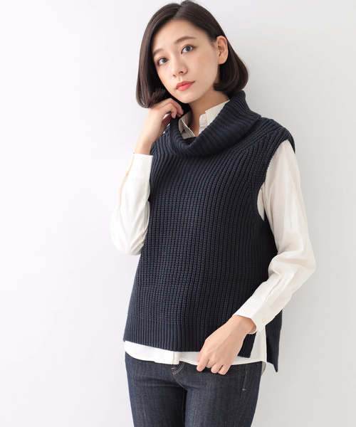 earth music&ecology（アースミュージックアンドエコロジー）の「SET2点 タートルニット+シャツ（ニット/セーター・レディース・ネイビー/アイボリー/杢グレー/キャメル・FREE）」の4枚目の写真