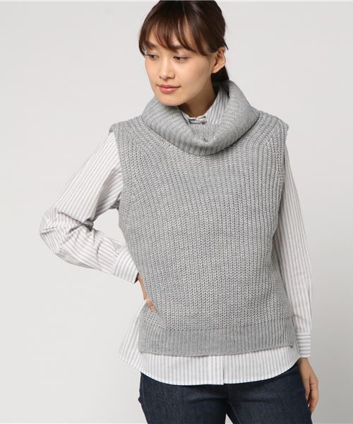 earth music&ecology（アースミュージックアンドエコロジー）の「SET2点 タートルニット+シャツ（ニット/セーター・レディース・ネイビー/アイボリー/杢グレー/キャメル・FREE）」の12枚目の写真