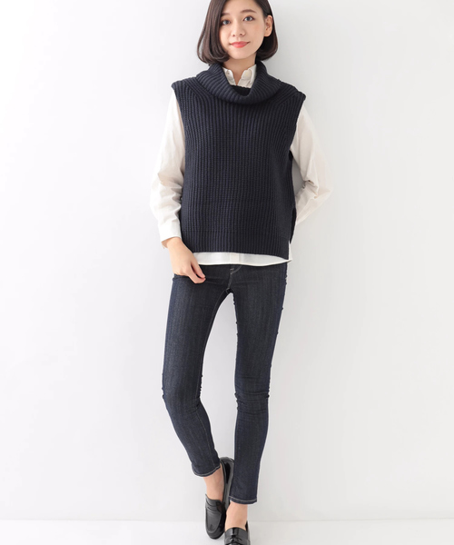 earth music&ecology（アースミュージックアンドエコロジー）の「SET2点 タートルニット+シャツ（ニット/セーター・レディース・ネイビー/アイボリー/杢グレー/キャメル・FREE）」の16枚目の写真