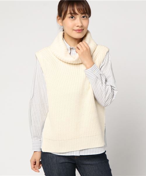 earth music&ecology（アースミュージックアンドエコロジー）の「SET2点 タートルニット+シャツ（ニット/セーター・レディース・ネイビー/アイボリー/杢グレー/キャメル・FREE）」の2枚目の写真