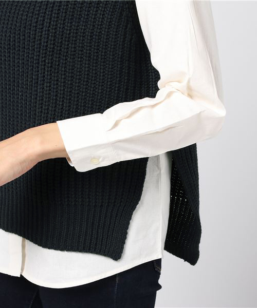 earth music&ecology（アースミュージックアンドエコロジー）の「SET2点 タートルニット+シャツ（ニット/セーター・レディース・ネイビー/アイボリー/杢グレー/キャメル・FREE）」の6枚目の写真