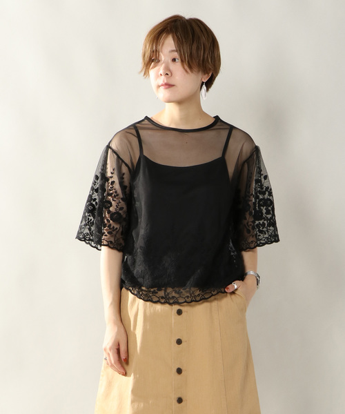 notch.(ノッチ)の「チュール刺繍プルオーバーアンサンブル (シャツ/ブラウス・レディース・オフホワイト/ブラック・M)」の2枚目の写真