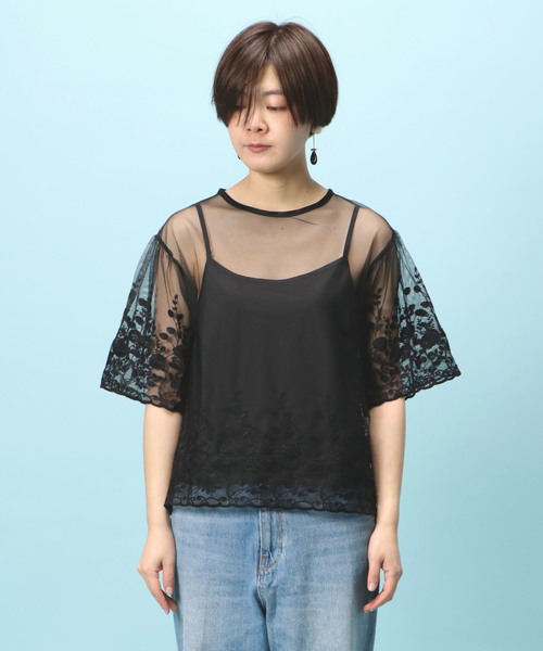notch.(ノッチ)の「チュール刺繍プルオーバーアンサンブル (シャツ/ブラウス・レディース・オフホワイト/ブラック・M)」の8枚目の写真