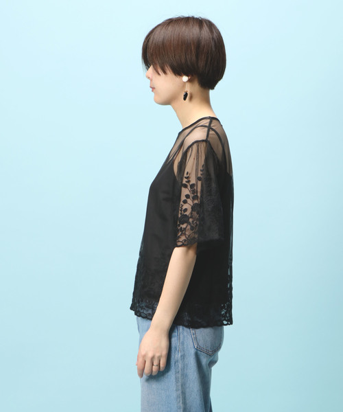 notch.(ノッチ)の「チュール刺繍プルオーバーアンサンブル (シャツ/ブラウス・レディース・オフホワイト/ブラック・M)」の7枚目の写真