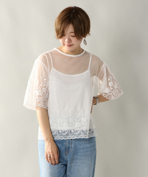 notch.(ノッチ)の「チュール刺繍プルオーバーアンサンブル (シャツ/ブラウス・レディース・オフホワイト/ブラック・M)」の12枚目の写真