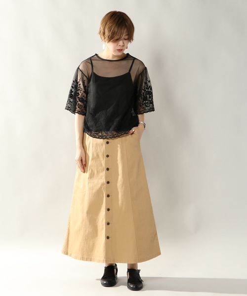 notch.(ノッチ)の「チュール刺繍プルオーバーアンサンブル (シャツ/ブラウス・レディース・オフホワイト/ブラック・M)」の10枚目の写真