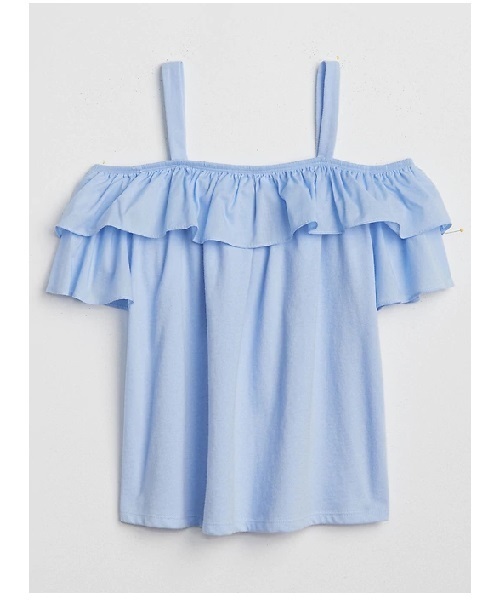 GAP（ギャップ）の「Layered Ruffle Off-Shoulder Top（Tシャツ/カットソー・キッズ・サーモンピンク/ライトブルー・130cm/110cm/150cm/160cm/140cm/120cm）」の2枚目の写真