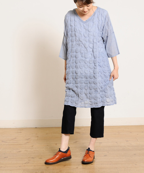 値下げ【美品】プランテーション　ヘリンボーンripple チュニック Plantation（プランテーション）の「S ﾍﾘﾝﾎﾞｰﾝRipple（チュニック