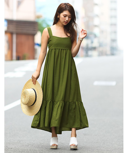 Re:EDIT(リエディ)の「リネン風バックリボンマキシワンピース(ワンピース・レディース・ブラック/ベージュ/ブルー/カーキ/パープル/ピンク・MEDIUM/LARGE)」の4枚目の写真