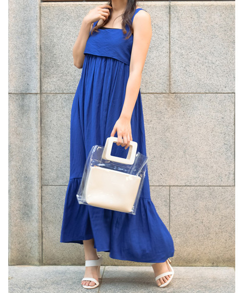 Re:EDIT(リエディ)の「リネン風バックリボンマキシワンピース(ワンピース・レディース・ブラック/ベージュ/ブルー/カーキ/パープル/ピンク・MEDIUM/LARGE)」の5枚目の写真