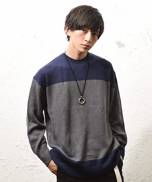 MinoriTY（マイノリティ）の「バイカラーニット（ニット/セーター・メンズ・ネイビー/チャコール/モカ・M/L）」の2枚目の写真