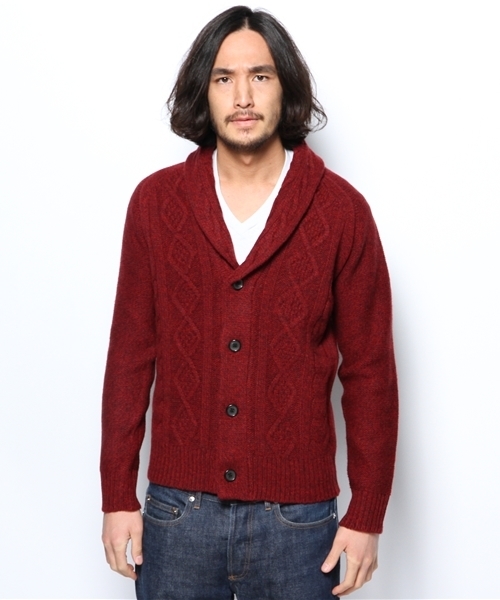 EDIFICE(エディフィス)の「◇LAMBケーブルショール カーディガン(カーディガン/ボレロ・メンズ・グリーン/チャコールグレー/ボルドー/ネイビー・46/48/44/50)」の6枚目の写真