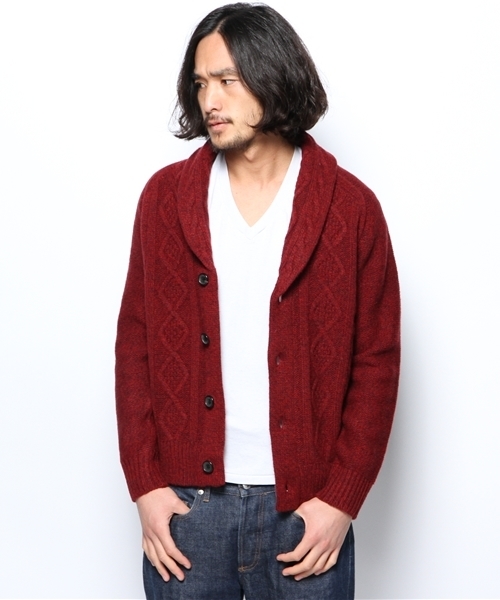 EDIFICE(エディフィス)の「◇LAMBケーブルショール カーディガン(カーディガン/ボレロ・メンズ・グリーン/チャコールグレー/ボルドー/ネイビー・46/48/44/50)」の9枚目の写真