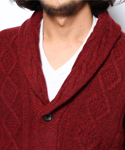 EDIFICE(エディフィス)の「◇LAMBケーブルショール カーディガン(カーディガン/ボレロ・メンズ・グリーン/チャコールグレー/ボルドー/ネイビー・46/48/44/50)」の10枚目の写真