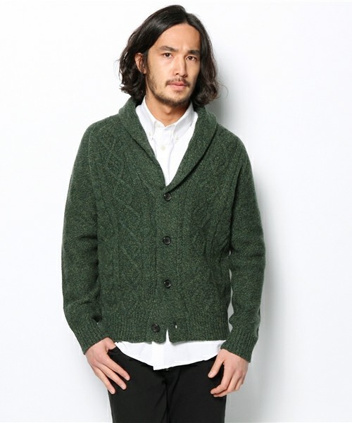 EDIFICE(エディフィス)の「◇LAMBケーブルショール カーディガン(カーディガン/ボレロ・メンズ・グリーン/チャコールグレー/ボルドー/ネイビー・46/48/44/50)」の5枚目の写真