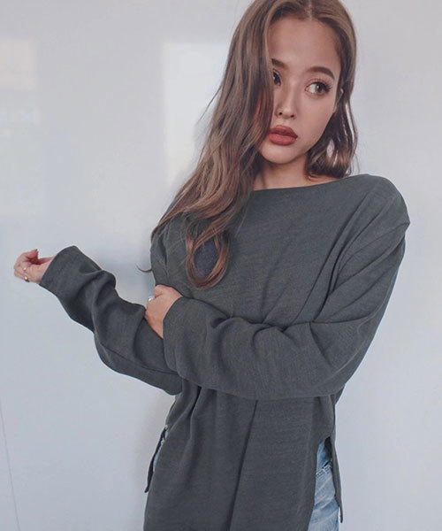 TRUNC(トランクエイティーエイト)の「Lazy Basque Shirt(Tシャツ/カットソー・レディース・チャコールグレー/ブラウン/グレー/アイボリー・FREE)」の6枚目の写真