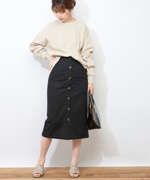 natural couture(ナチュラルクチュール)の「多釦使いカラーゆるタイト(スカート・レディース・ブラック/ベージュ/イエロー・FREE)」の4枚目の写真
