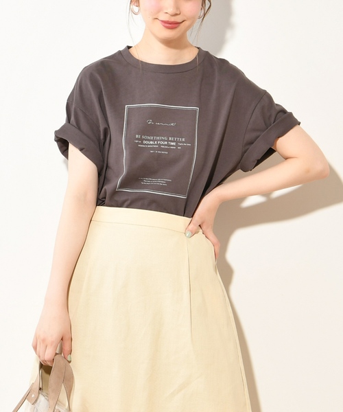 natural couture(ナチュラルクチュール)の「フレームロゴTシャツ(Tシャツ/カットソー・レディース・ライトグレー/ブラック/シルバー/アイボリー・FREE)」の3枚目の写真