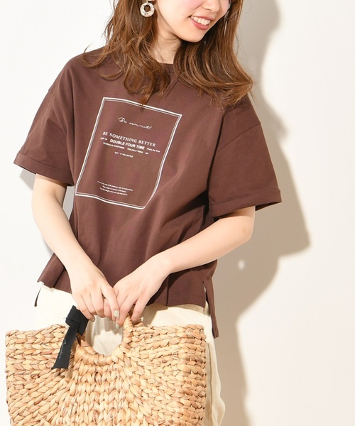 natural couture(ナチュラルクチュール)の「フレームロゴTシャツ(Tシャツ/カットソー・レディース・ライトグレー/ブラック/シルバー/アイボリー・FREE)」の8枚目の写真