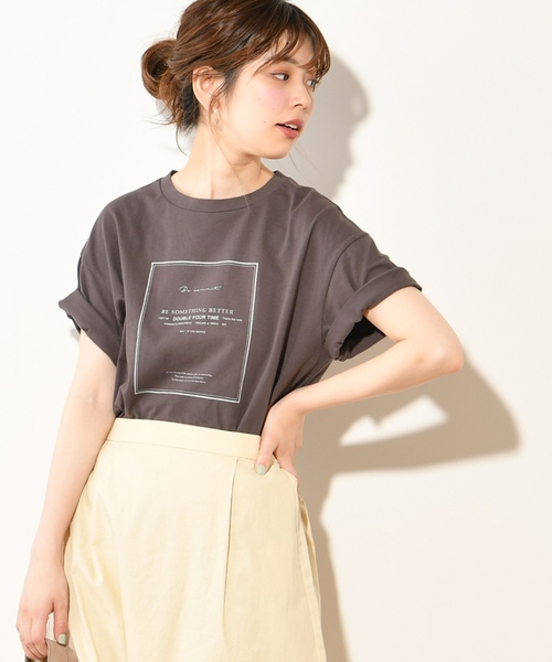 natural couture(ナチュラルクチュール)の「フレームロゴTシャツ(Tシャツ/カットソー・レディース・ライトグレー/ブラック/シルバー/アイボリー・FREE)」の22枚目の写真