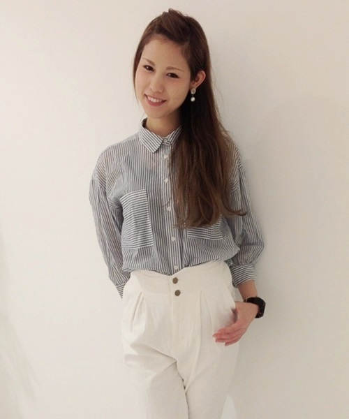 Chico（チコ）の「ストライプオーバーBL（シャツ/ブラウス・レディース・ブルー/ベージュ・FREE）」の5枚目の写真