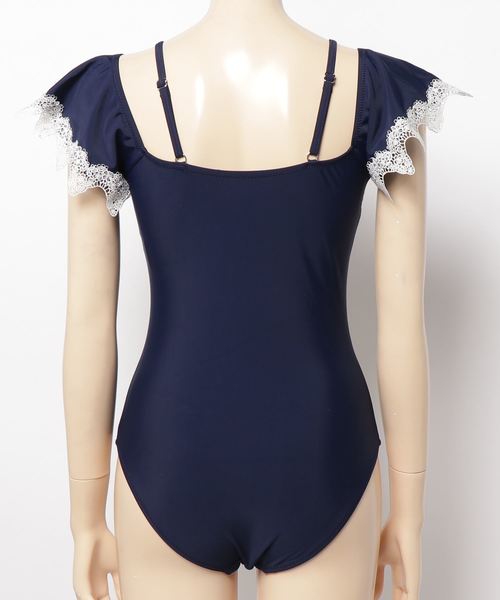 Dalfwin（ダールフィン）の「オフショルダーレースモノキニ（水着・レディース・ホワイト/ネイビー/アーミー・LL/L/M/S）」の4枚目の写真