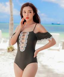 オフショルダーレースモノキニ