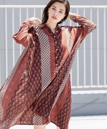 総柄ロングシャツワンピース