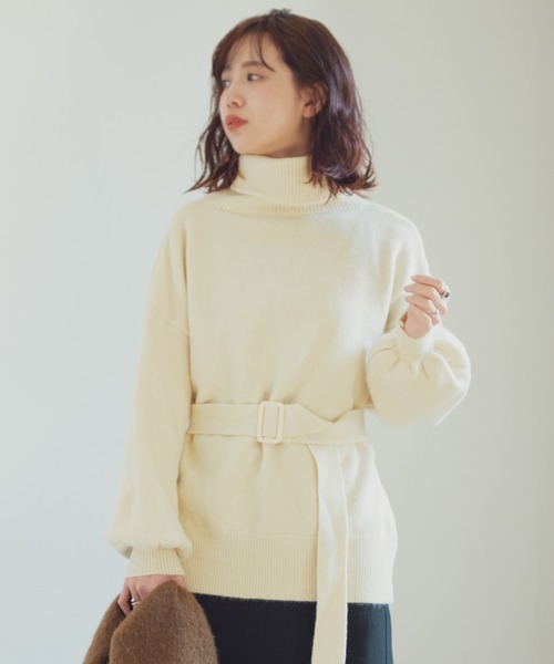 Aunt Marie's(アントマリーズ)の「AUNT MARIE'S ウエストマークハイネックニット(ニット/セーター・レディース・ホワイト/グレー/カーキ/ブラック・FREE)」の5枚目の写真