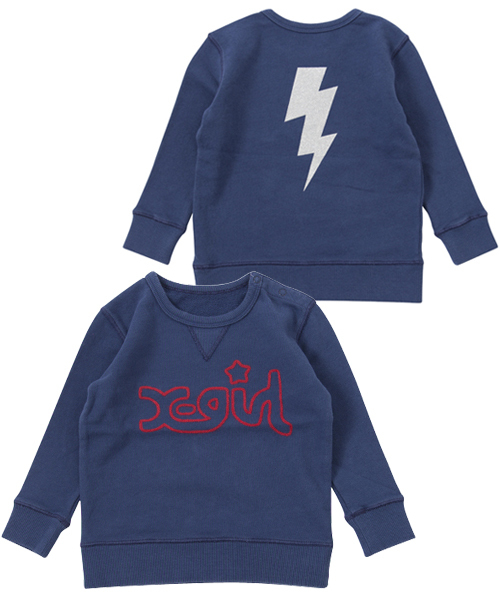 X-girl Stages（エックスガールステージス）の「CREW SWEAT MILLS LOGO　（4T～7T）/ スウェット（スウェット・キッズ・ブラック/ピンク/ネイビー・6T/7T/5T/4T）」の2枚目の写真