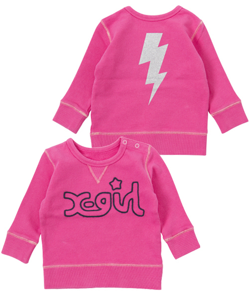 X-girl Stages（エックスガールステージス）の「CREW SWEAT MILLS LOGO　（4T～7T）/ スウェット（スウェット・キッズ・ブラック/ピンク/ネイビー・6T/7T/5T/4T）」の3枚目の写真