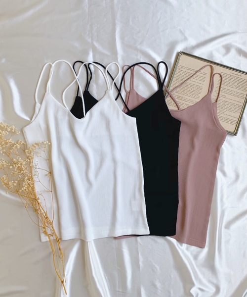 CLEA（クレア）の「バック クロス 楊柳 シフォン キャミソール（キャミソール・レディース・オリーブ/サックスブルー/ブラック/ホワイト/ピンクベージュ/ライトパープル・FREE）」の22枚目の写真