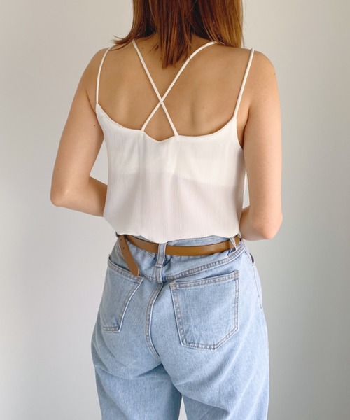 CLEA（クレア）の「バック クロス 楊柳 シフォン キャミソール（キャミソール・レディース・オリーブ/サックスブルー/ブラック/ホワイト/ピンクベージュ/ライトパープル・FREE）」の8枚目の写真