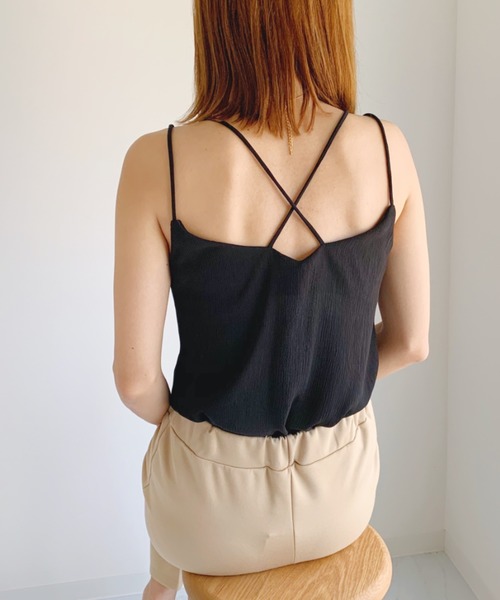 CLEA（クレア）の「バック クロス 楊柳 シフォン キャミソール（キャミソール・レディース・オリーブ/サックスブルー/ブラック/ホワイト/ピンクベージュ/ライトパープル・FREE）」の11枚目の写真