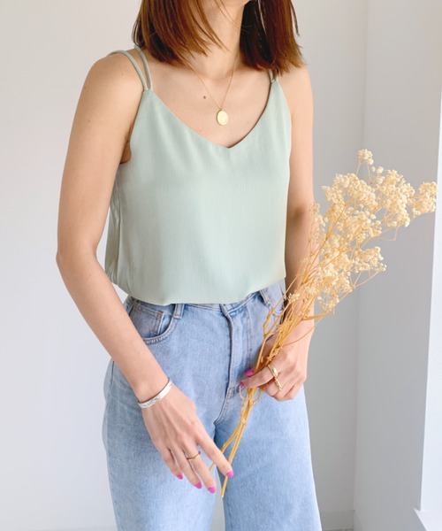 CLEA（クレア）の「バック クロス 楊柳 シフォン キャミソール（キャミソール・レディース・オリーブ/サックスブルー/ブラック/ホワイト/ピンクベージュ/ライトパープル・FREE）」の14枚目の写真