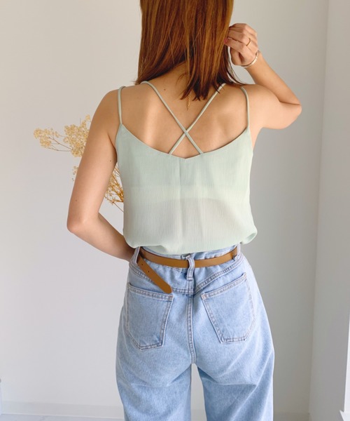 CLEA（クレア）の「バック クロス 楊柳 シフォン キャミソール（キャミソール・レディース・オリーブ/サックスブルー/ブラック/ホワイト/ピンクベージュ/ライトパープル・FREE）」の13枚目の写真