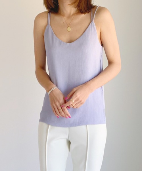 CLEA（クレア）の「バック クロス 楊柳 シフォン キャミソール（キャミソール・レディース・オリーブ/サックスブルー/ブラック/ホワイト/ピンクベージュ/ライトパープル・FREE）」の16枚目の写真