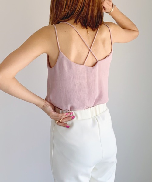 CLEA（クレア）の「バック クロス 楊柳 シフォン キャミソール（キャミソール・レディース・オリーブ/サックスブルー/ブラック/ホワイト/ピンクベージュ/ライトパープル・FREE）」の17枚目の写真