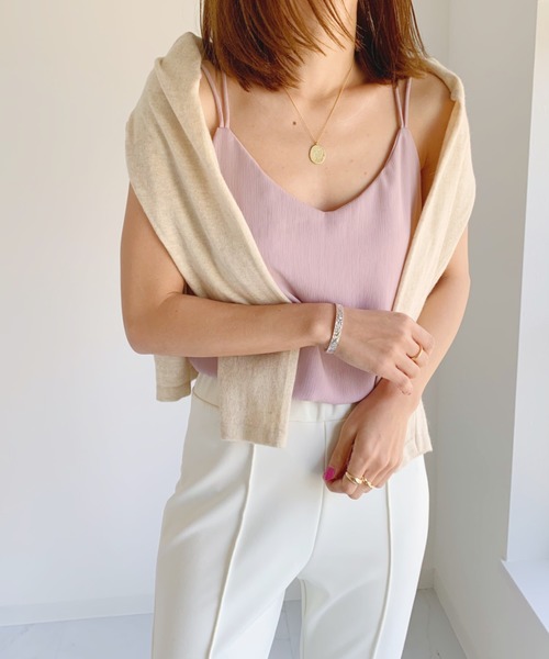 CLEA（クレア）の「バック クロス 楊柳 シフォン キャミソール（キャミソール・レディース・オリーブ/サックスブルー/ブラック/ホワイト/ピンクベージュ/ライトパープル・FREE）」の18枚目の写真