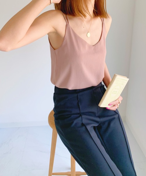 CLEA（クレア）の「バック クロス 楊柳 シフォン キャミソール（キャミソール・レディース・オリーブ/サックスブルー/ブラック/ホワイト/ピンクベージュ/ライトパープル・FREE）」の21枚目の写真