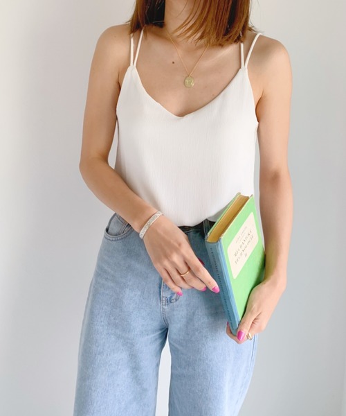 CLEA（クレア）の「バック クロス 楊柳 シフォン キャミソール（キャミソール・レディース・オリーブ/サックスブルー/ブラック/ホワイト/ピンクベージュ/ライトパープル・FREE）」の7枚目の写真